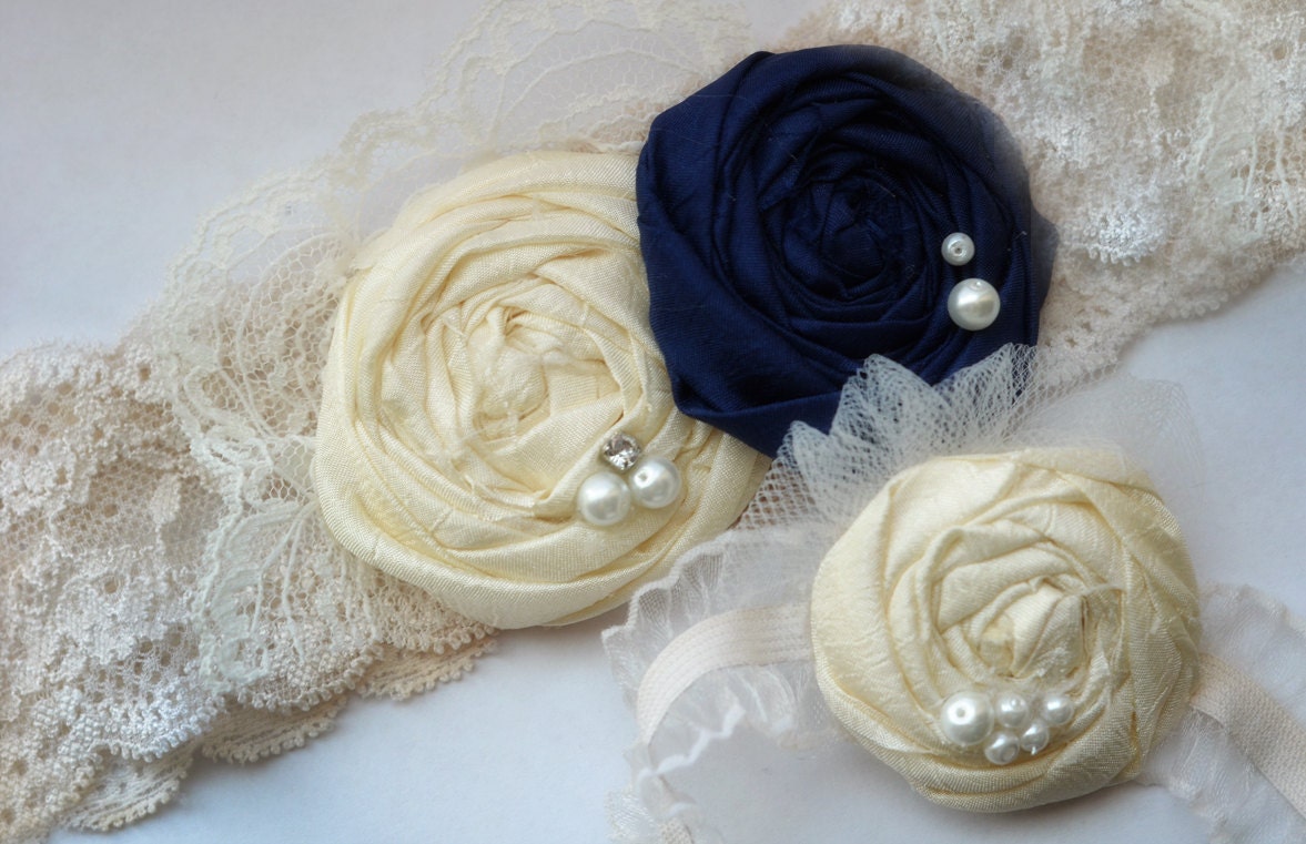 Custom weddings garter silk // wedding garter / garter / NAVY BLUE wedding garter set / ready to ship custom colors