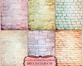 SHABBY BRICK vintage collage background sheet, 6 designs, scrapbook supplies collage digital download