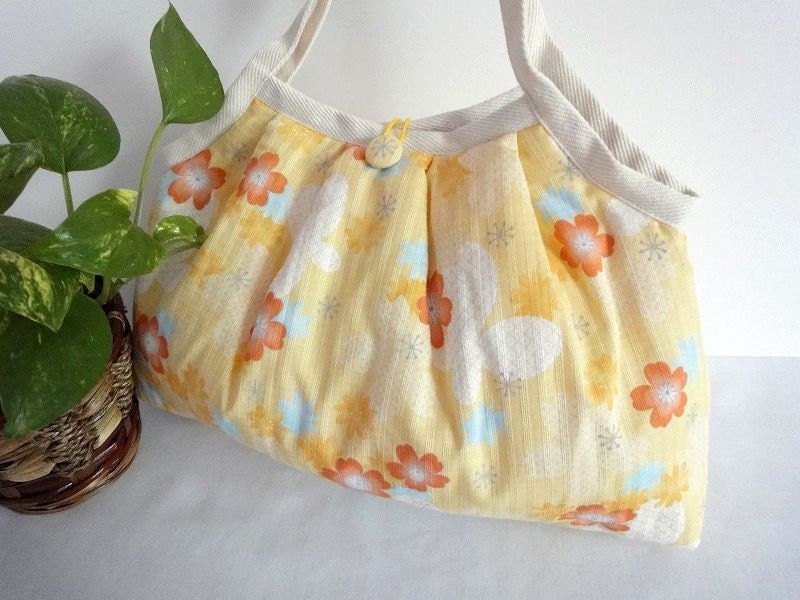 FREE SHIPPING Japanese Kimono Pattern Granny bag purse cherry blossom butterfly yellow