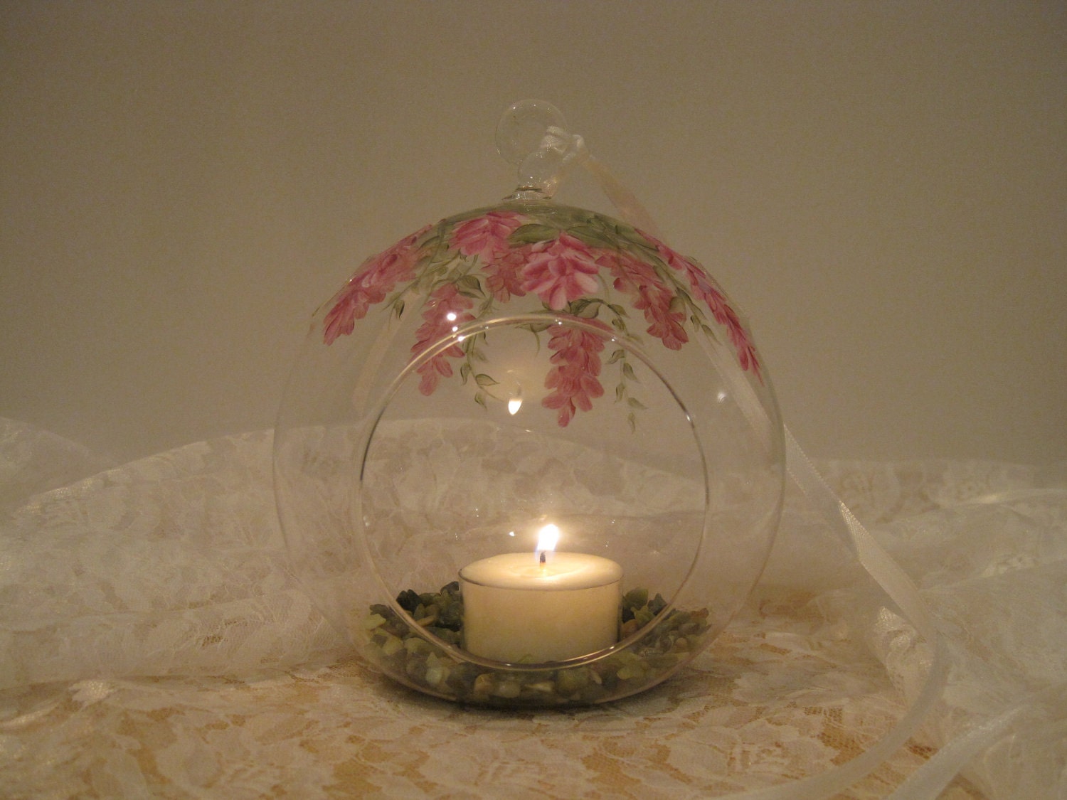 Burgundy Wisteria Tealight Glass Hanging Globe