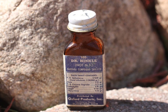 Vintage Dr. Hinkle Cascara Compound Tablets Amber Bottle