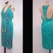 Sexy Vintage 80's 20's Style Art Deco Glam Turquoise Sequin Silver Beaded BACKLESS Silk Flapper Cocktail Dress