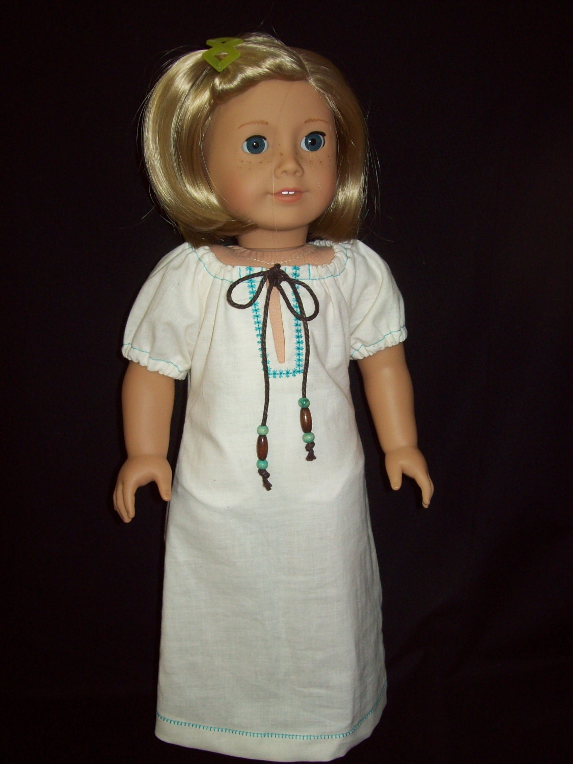 American Girl Doll Clothes  18 inch doll dress  Peasant style cotton muslim dress with embroidery trim.