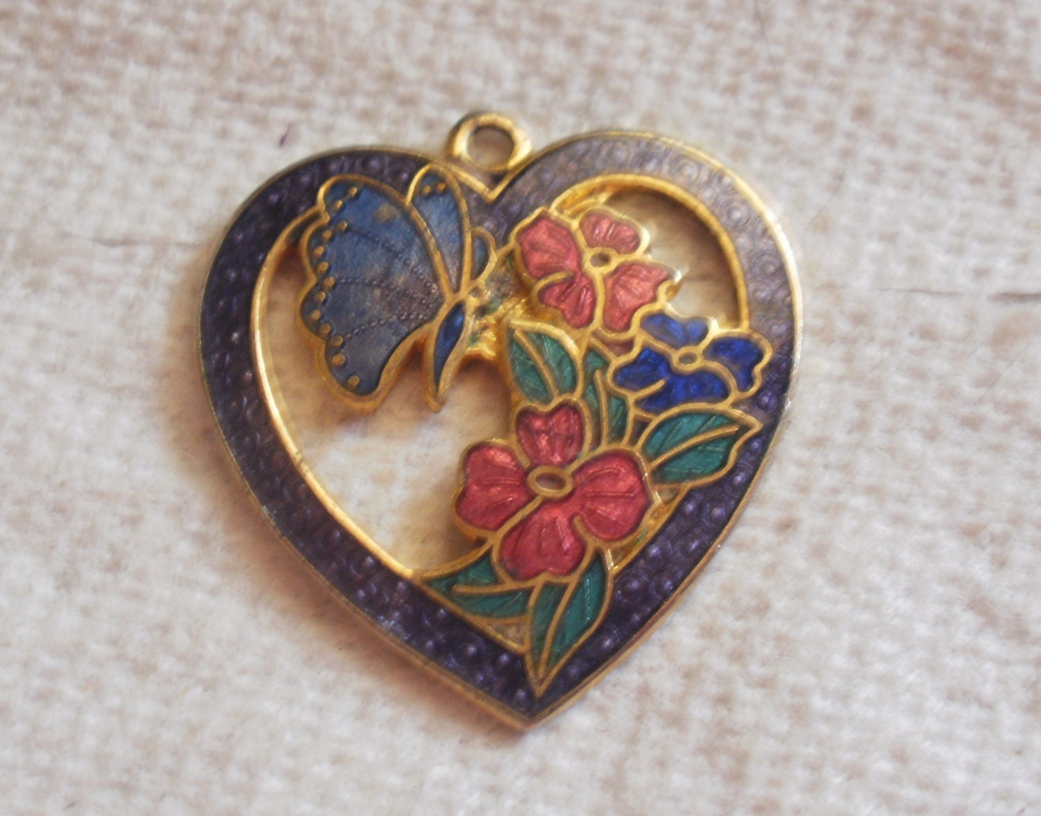 Cloisonne Butterfly and Heart Pendant - 1 inch