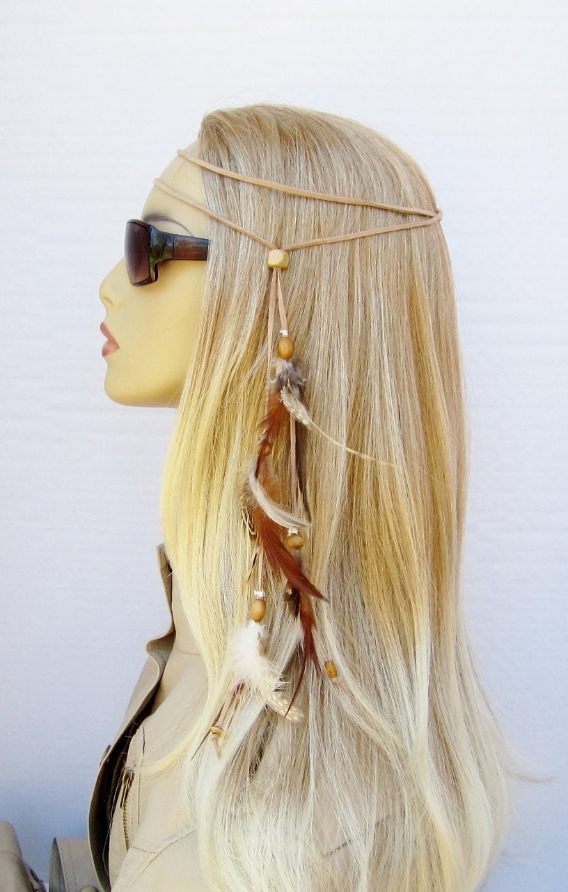 TINY DANCER hippie headband feathers suede
