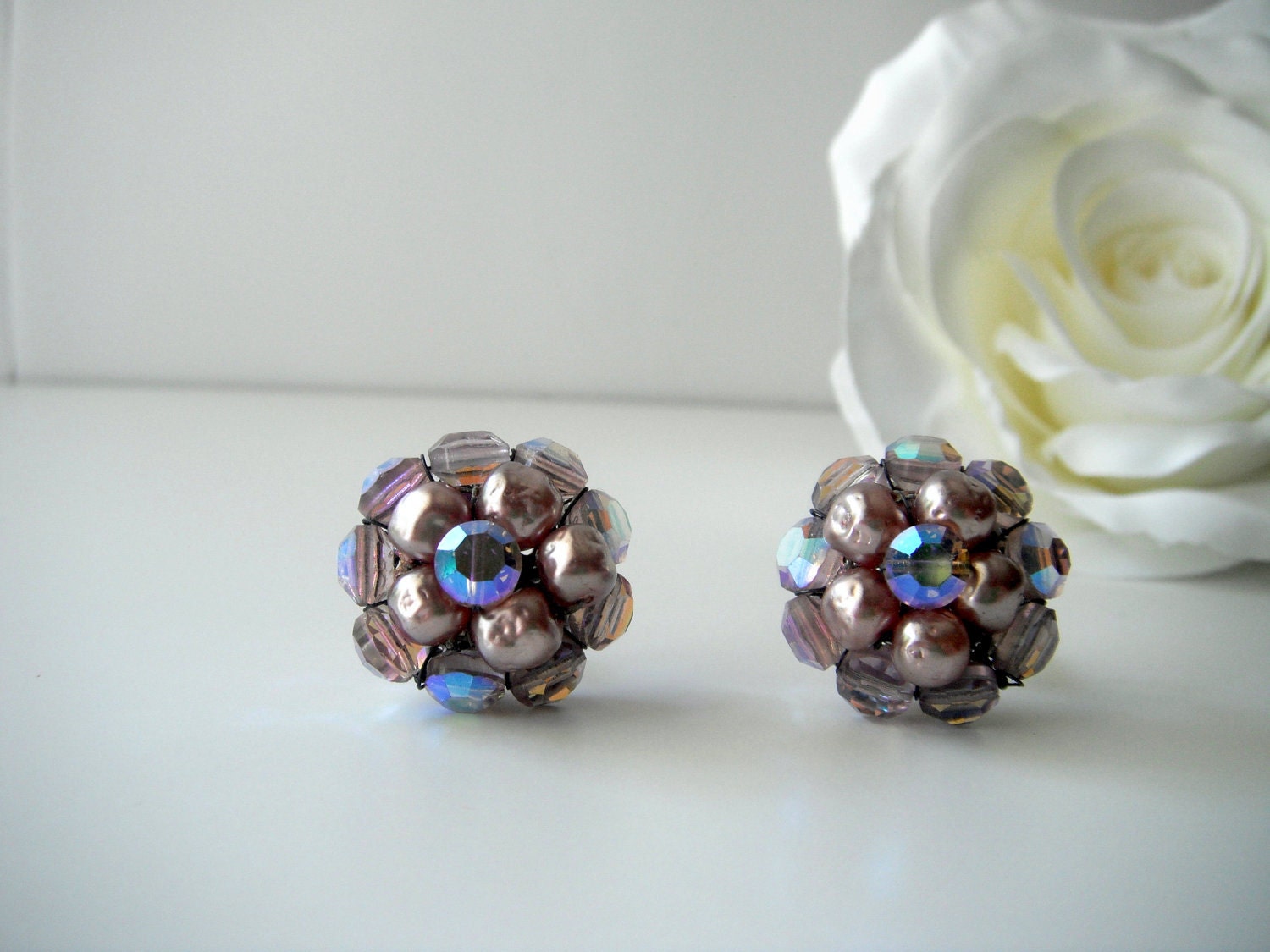 Beautiful Lavender Vogue Cluster Clip Earrings