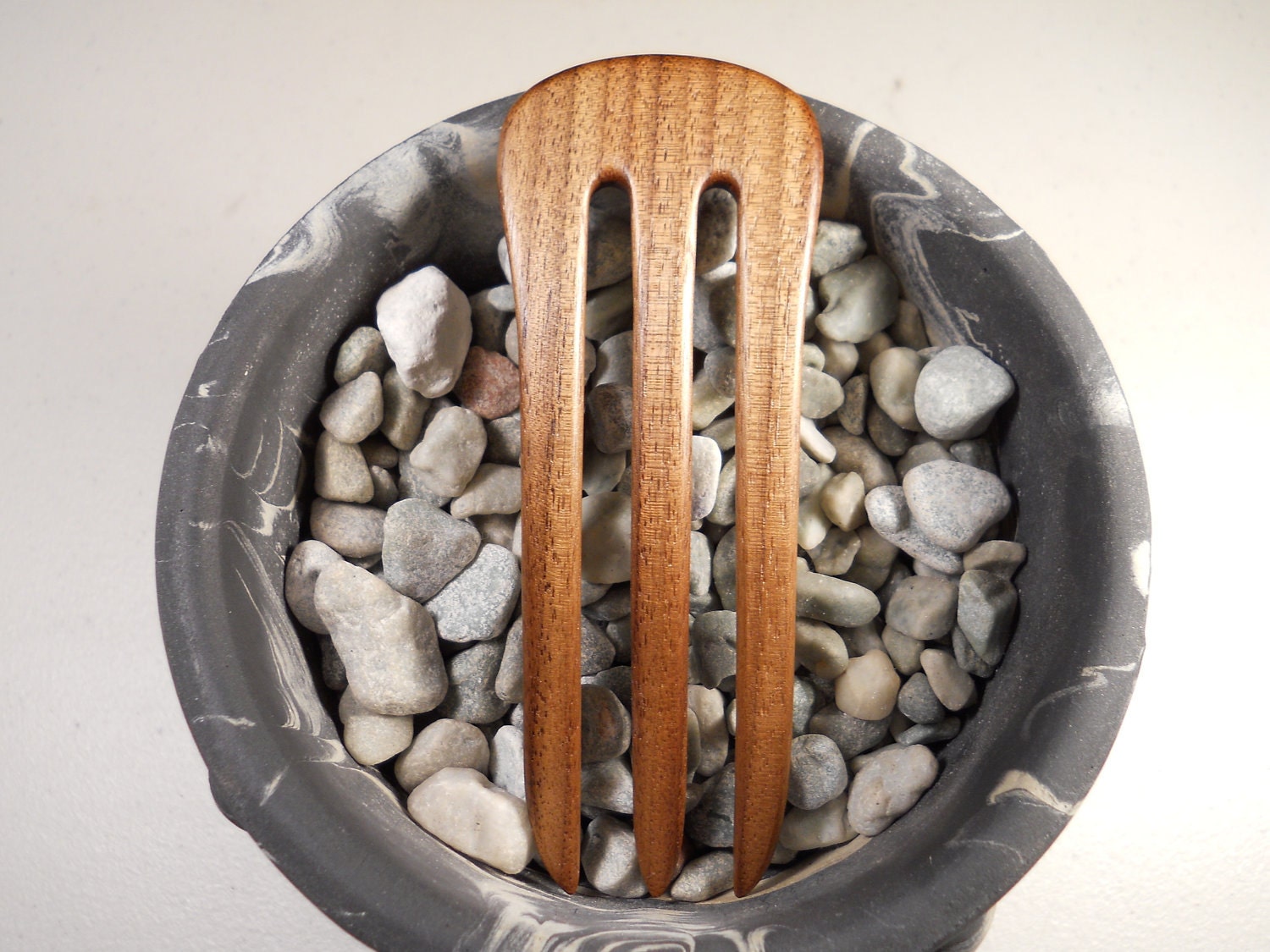 3 prong walnut wood hair fork