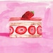Strawberry Shortcake Slice Original Watercolor Painting Red Pink 4 x 6 FREE shipping