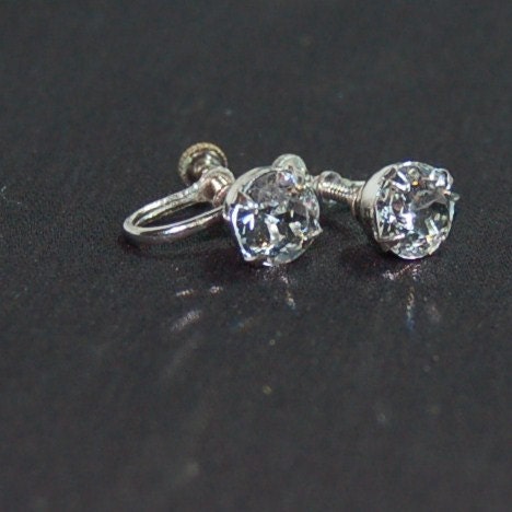 Vintage Solitaire Rhinestone Earrings - Screw Back - Free Gift Bag - Free Shipping