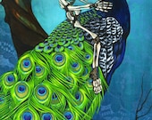 Baby skeleton with peacock 6" x 12" art print
