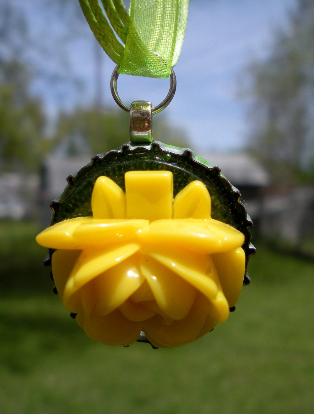 Try to Resist Yellow and Lime Green Fairy Rose Pendant colorful and fun