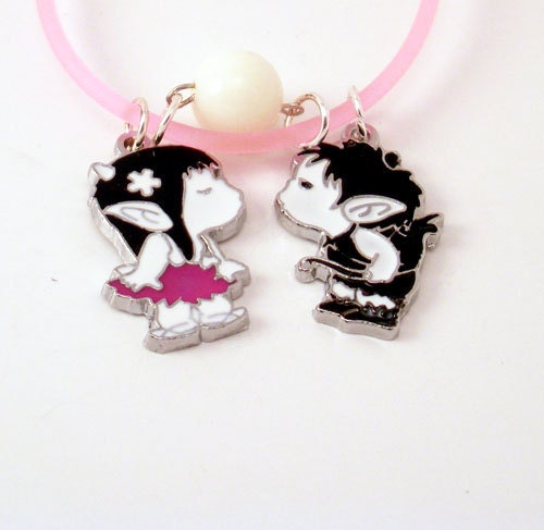 Pink charm  bracelet Kissing Elves pixies Boyfriend Girlfriend cute