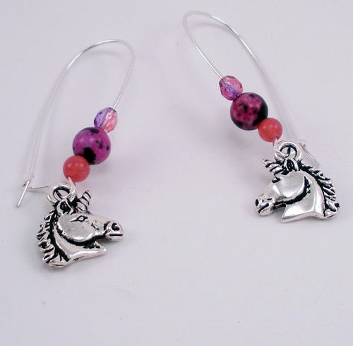Pink and Black Silver Unicorn Head Pony Silhouette Earrings by Fashion Unicorn