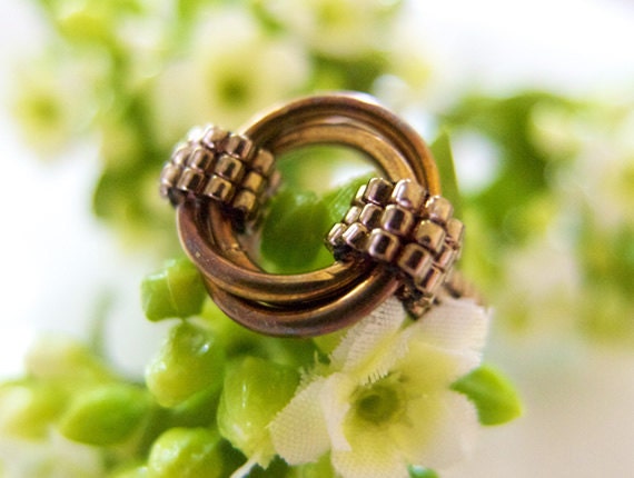 Brass Infinity Ring, Infinity Ring, Brass Chainmaille, Love Ring, Patina Ring, Bronze Beaded Ring, OOAK Ring, Handmade by JeannieRichard