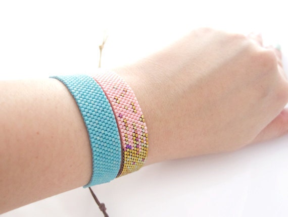 Coral Pink Bracelet, Pink Beaded Bracelet, Adjustable Bracelet, Stardust Bracelet, OOAK Handmade by JeannieRichard