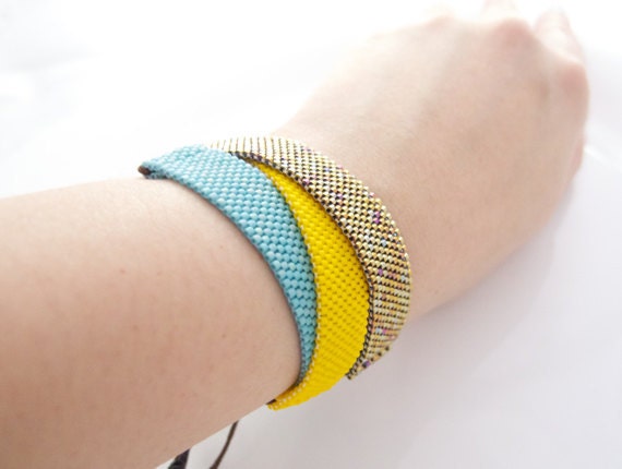 Metallic Gold Beaded Bracelet, Adjustable Cord Bracelet, Summer Bracelet, Eco Friendly Fashion, OOAK Handmade by JeannieRichard