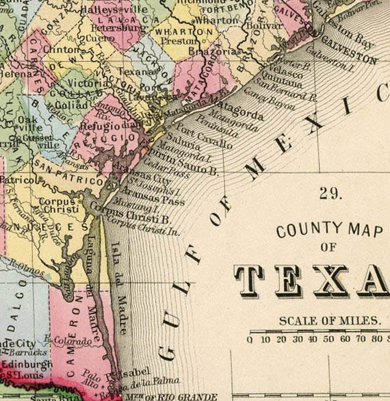 Vintage state map of Texas - 1860 PRINT - 11 x 14" (Larger sizes available)
