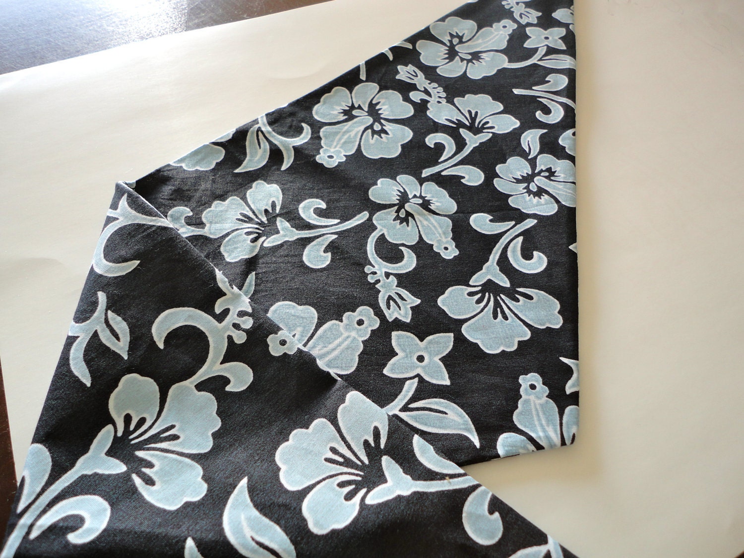 Summer Dog Bandana: Hawaiian print Light Blue Flowers Dark Blue Pet Scarf - Custom Orders