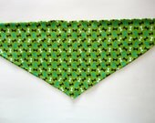 Dog Bandana: White Brown and Blue Dog Bones on Green Pet Scarf - S, M Only