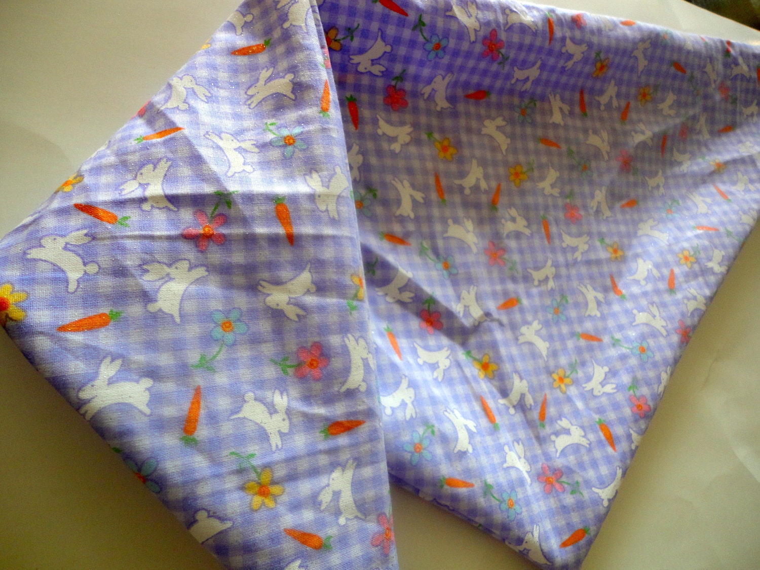 Easter Dog Bandana: Bunnies and Carrots on Gingham Spring Pet Scarf - XS or S Only