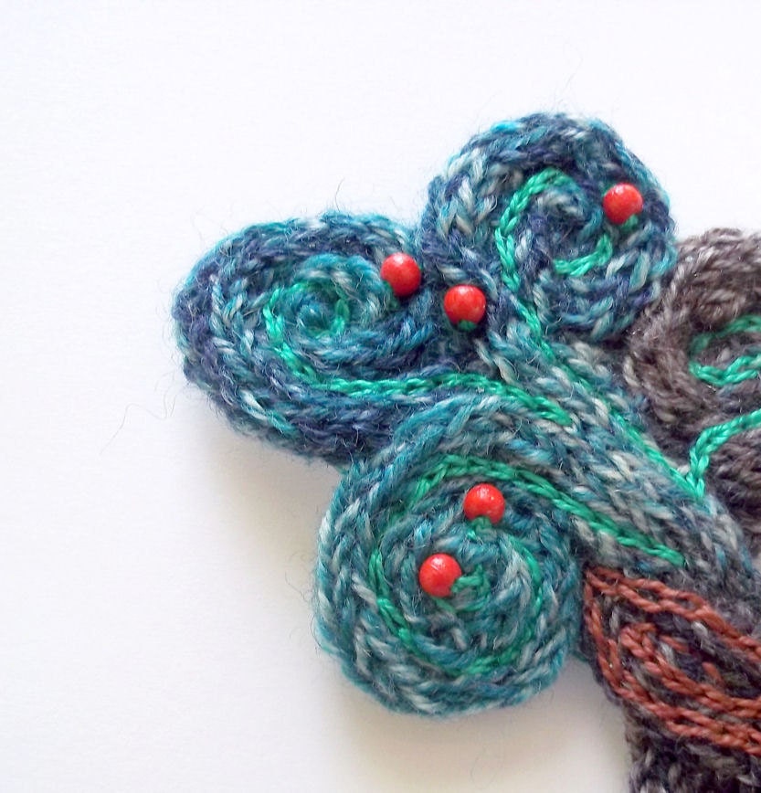 Tree Brooch Pin Wool Brooch Green Tree Jewelry Pin Hand Knitted Brooch