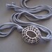 White circle crochet pendant recycled fabric necklace / retro lace covered fake rock/ under 50