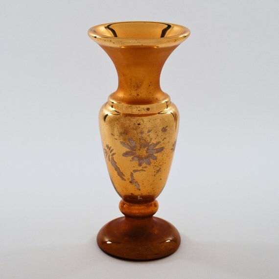 Items similar to Antique Mercury Glass Vase Gold Washed Floral Beauty