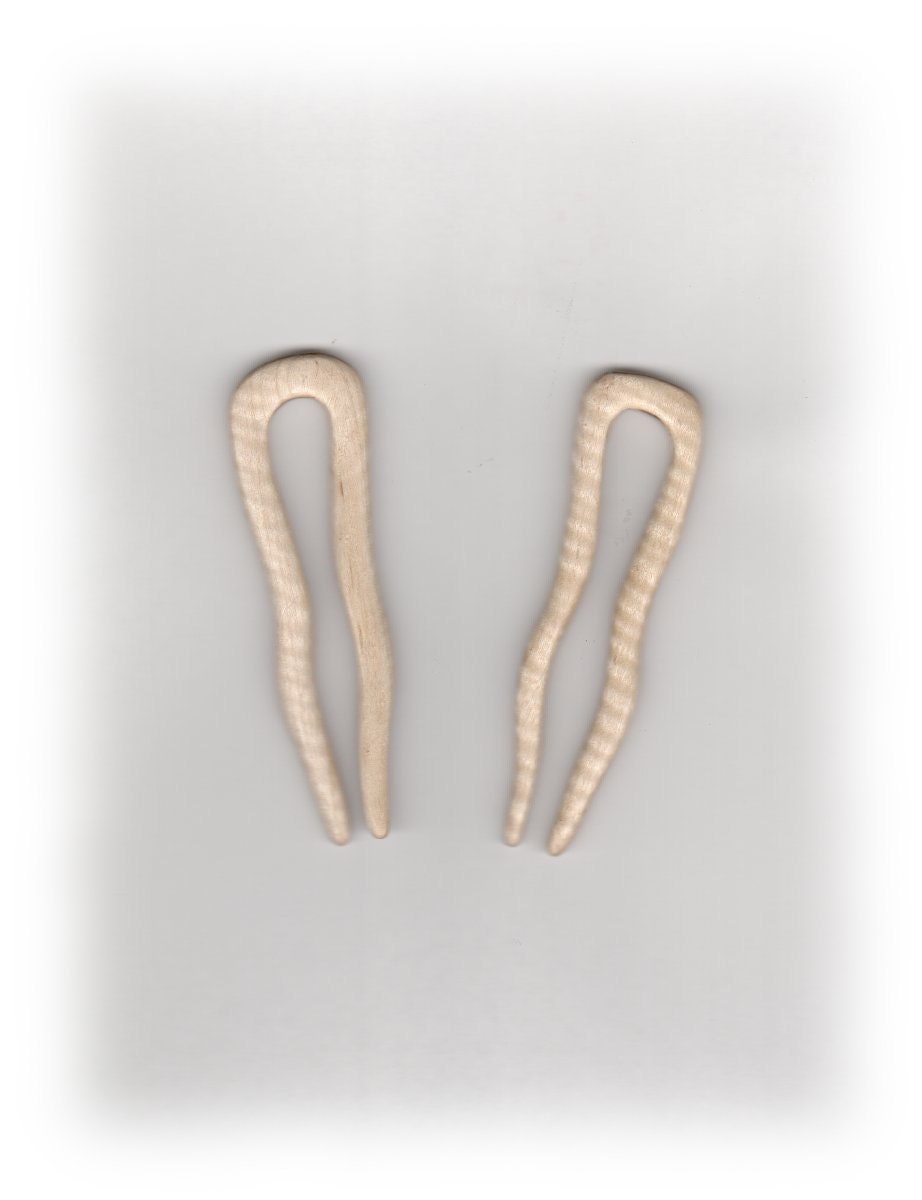 Mini Hair Forks Quilted Crape Myrtle Wood (pair) 3 1/4 inch