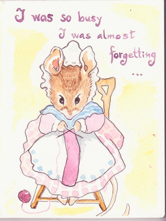 Birthday Card - Beatrix Potter style- watercolor