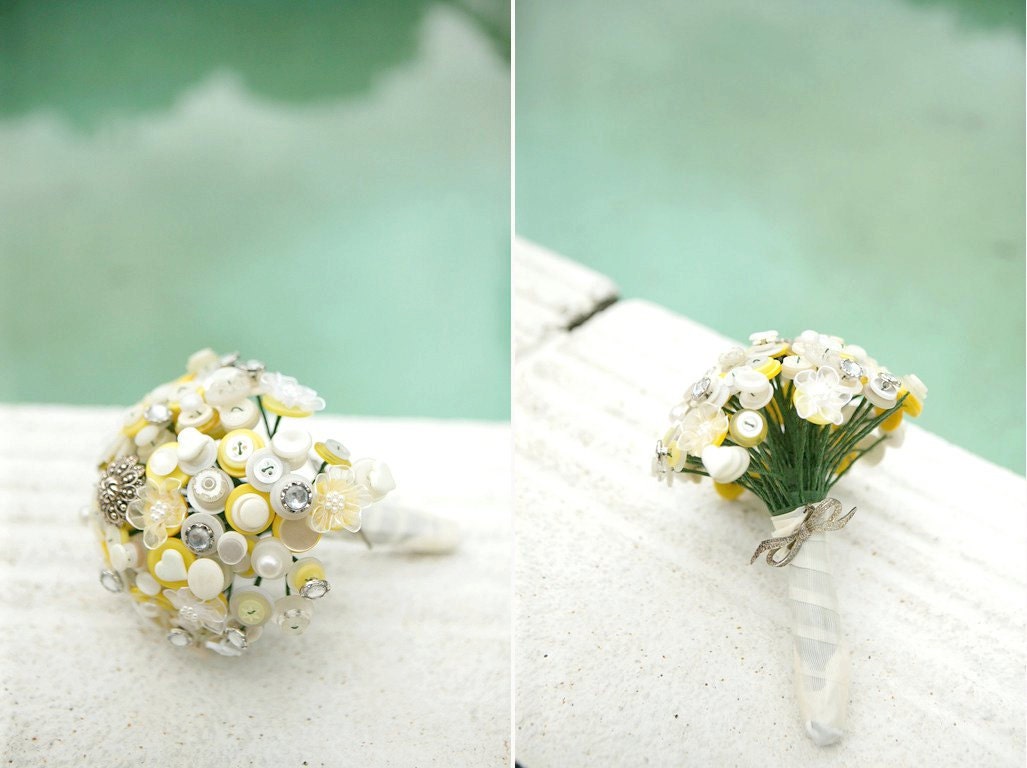 The Marilyn Monroe Button Bouquet - ivory, yellow and diamantes