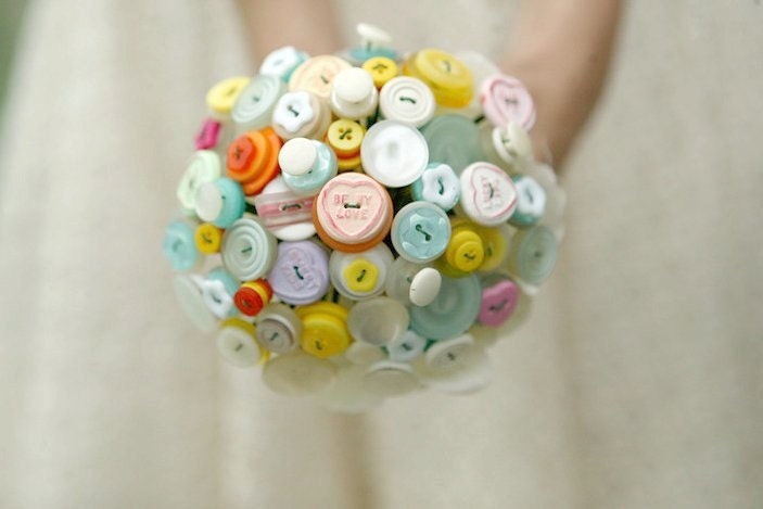The Sweet Rosie Bouquet - Pastel love heart alternative button bouquet
