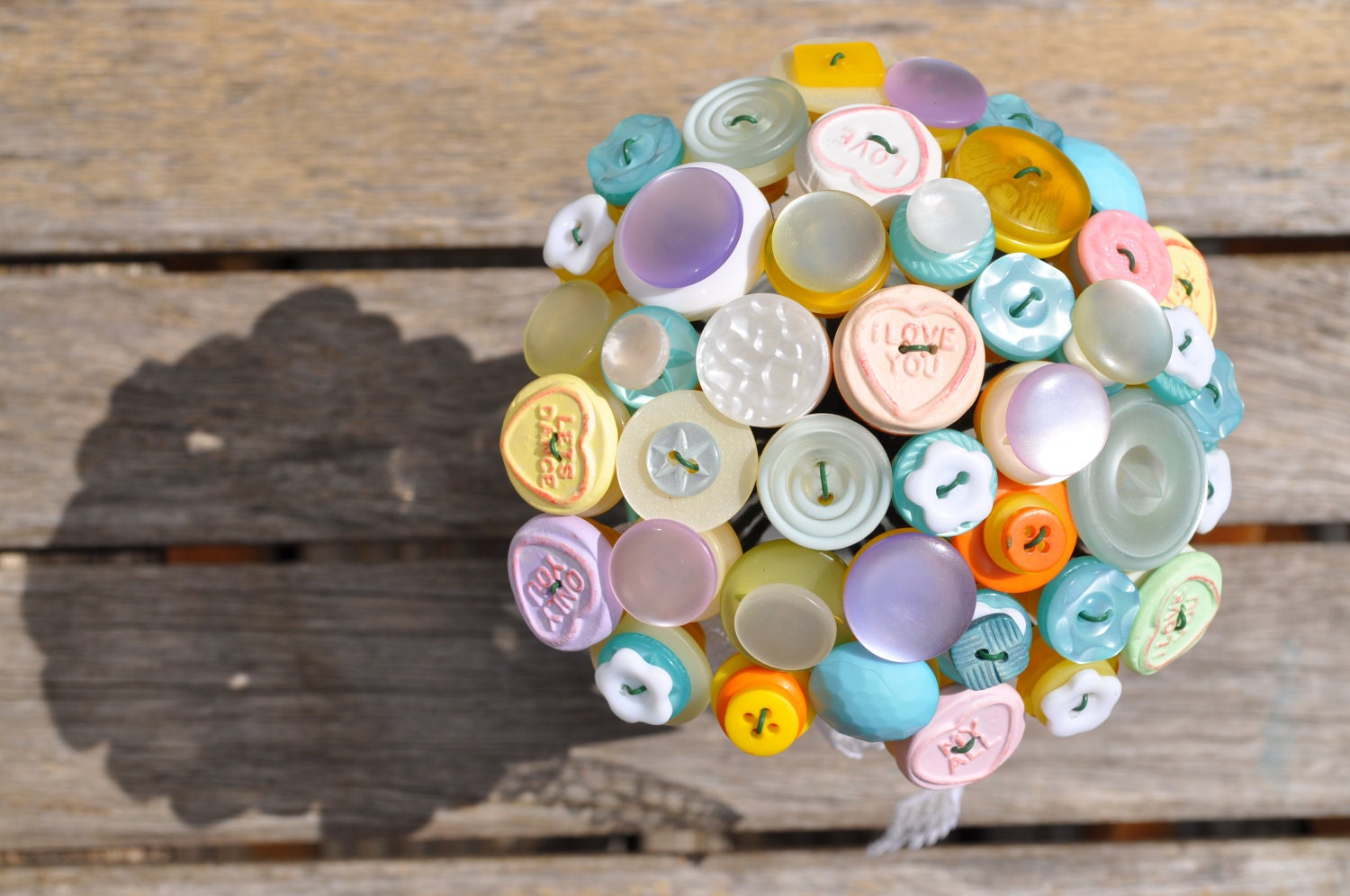 The Sweet Rosie Bouquet - Pastel love heart alternative button bouquet