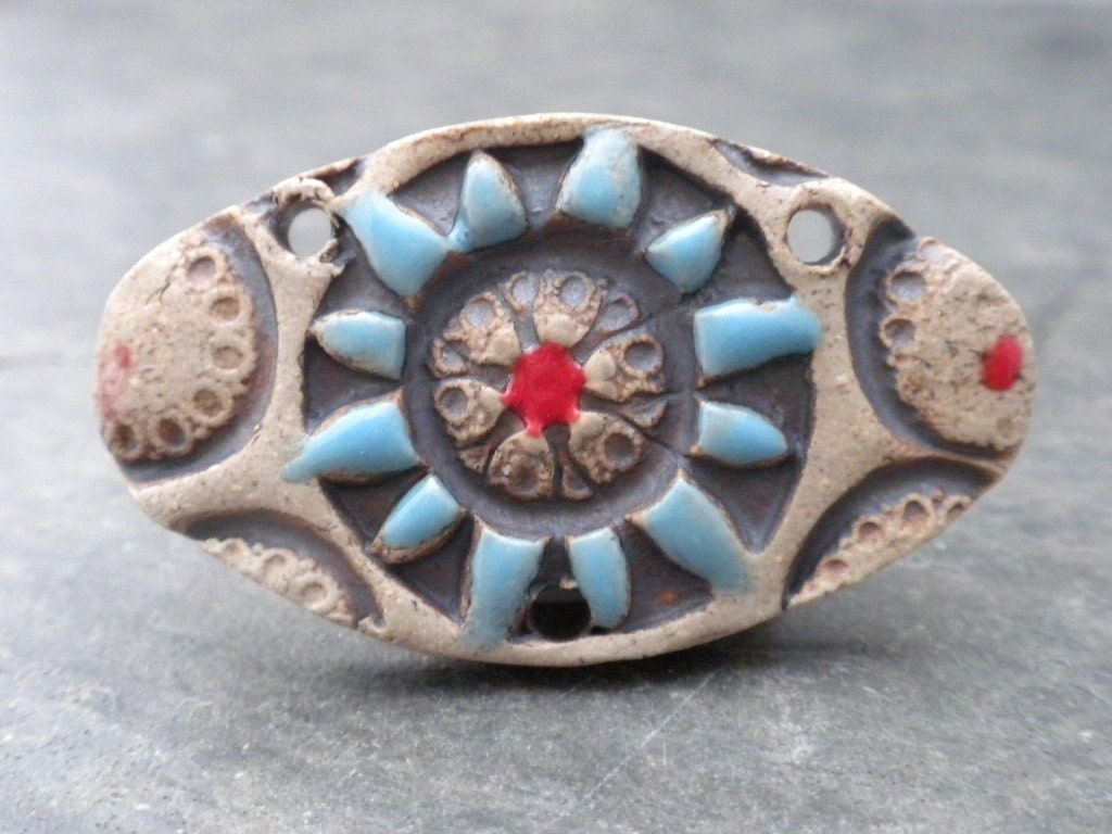 Rustic Mandala- handmade rustic ceramic mandala pendant 9701