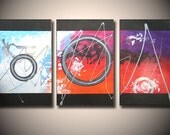 Original ABSTRACT, Acrylic Painting, Contemporary Abstract Paintings Canvas fine Art, silver circle red, purple and light blue universe