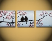 Love Birds, HUGE 36 x 12, Acrylic painting canvas, gallery wrapped and ready to hang, ORIGINAL One of a Kind - Please see close ups