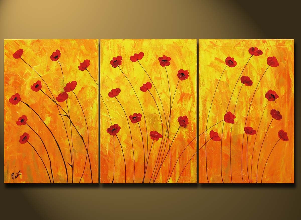 LARGE ORIGINAL Painting Contemporary Fine Art Love Flowers Modern Acrylics Abstract Red Floral Poppies Gallery Ready to hang