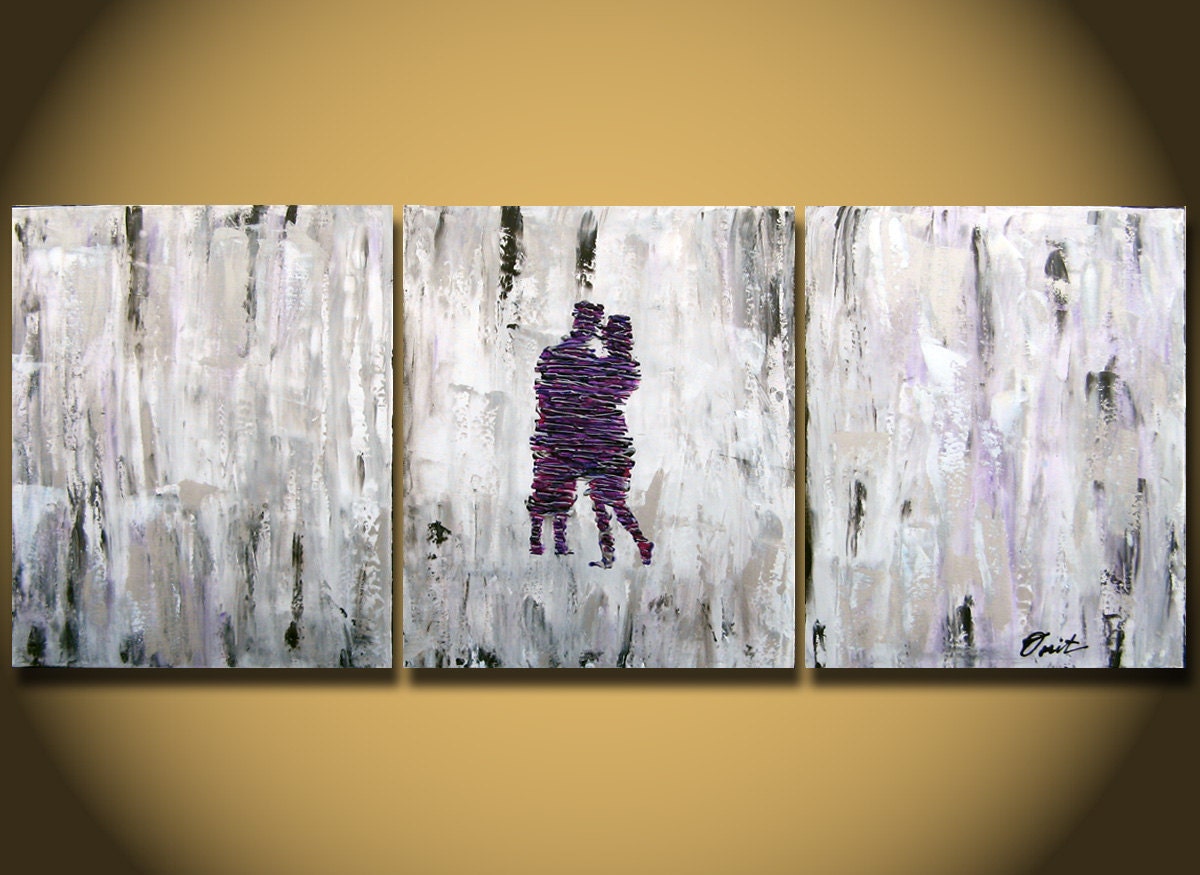 Couple In Love, Couple Kissing, Couples,Couple,Romantic Original LARGE Painting 48 purple silver gray heavy texture canvas Purple abstract