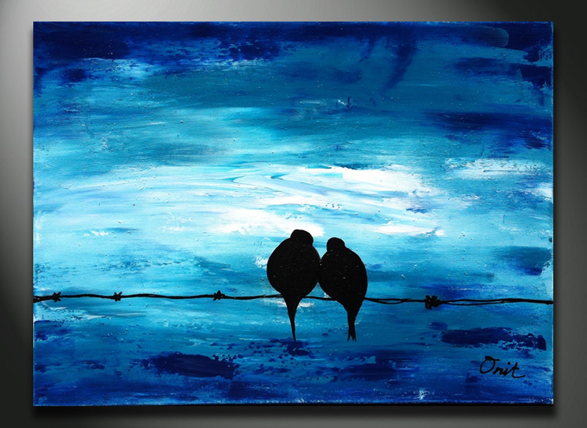 BLUE Art Painting - Original Painting, Wedding Gift, Blue Abstract Acrylic on canvas landscape painting, texture, impasto pallete knife