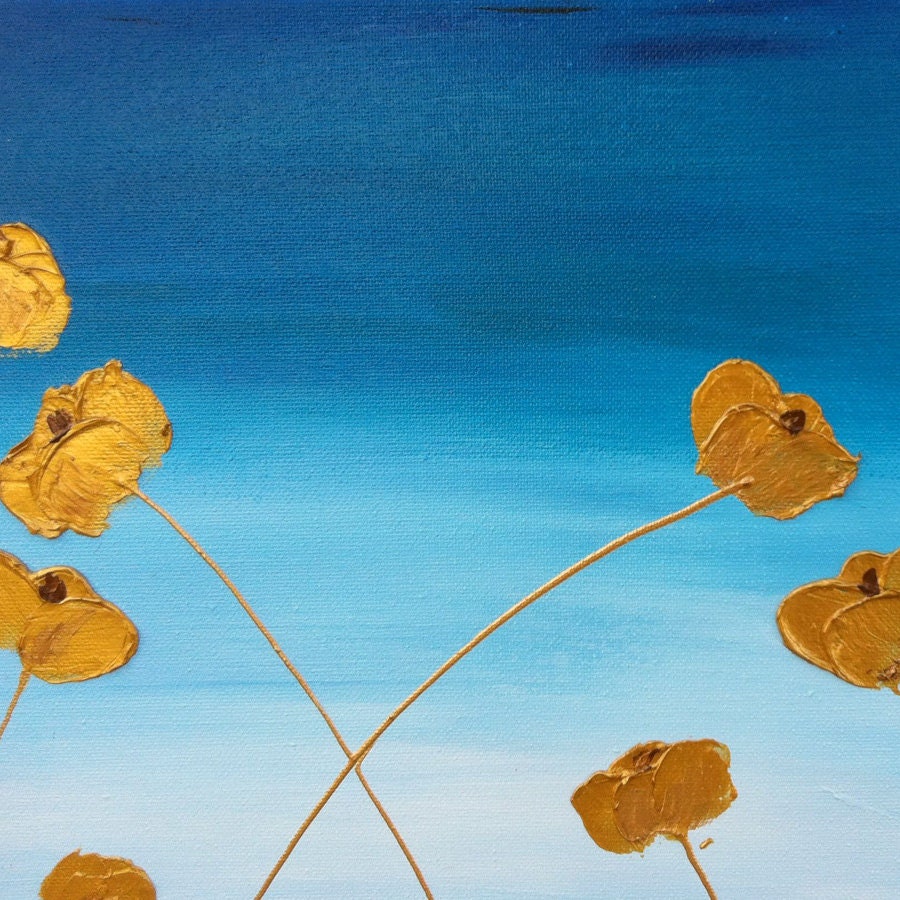 SALE Painting, ORIGINAL Large Amazing Flowers Abstract, Textured Gold Flowers, Landscape Painting, Modern Palette Knife, Ready to Hang 48x