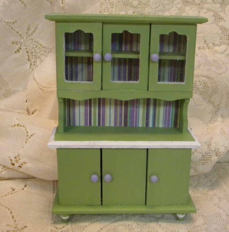 Green cupboard for kitchen bath or living room dollhouse miniature