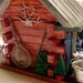 Log Cabin Birdhouse - Fishing & Hunting Camp with duck decoys, creel, dog and stone chimney