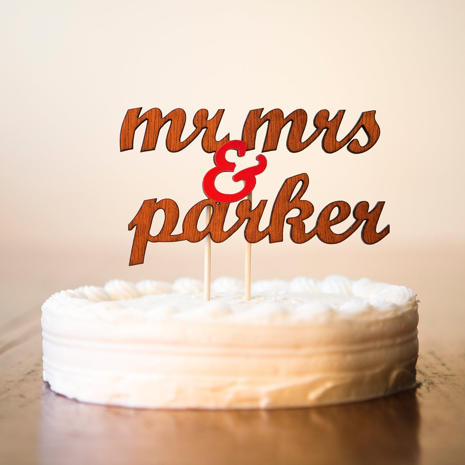 The Whimsical Wedding Cake Topper in Classic Red - Large - Mahogany Wood