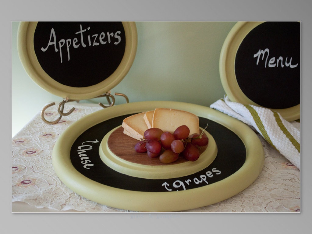 Set of 3- Party Chalkboard Menu and Cutting Board with Cloche