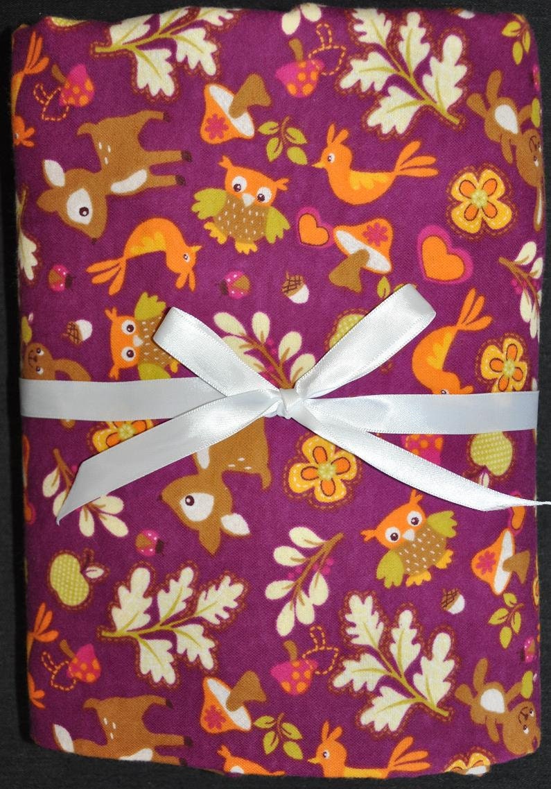 Extra Large Receiving/Swaddle Blanket - Purple Woodland Animals/Owls 40 x 40 inches