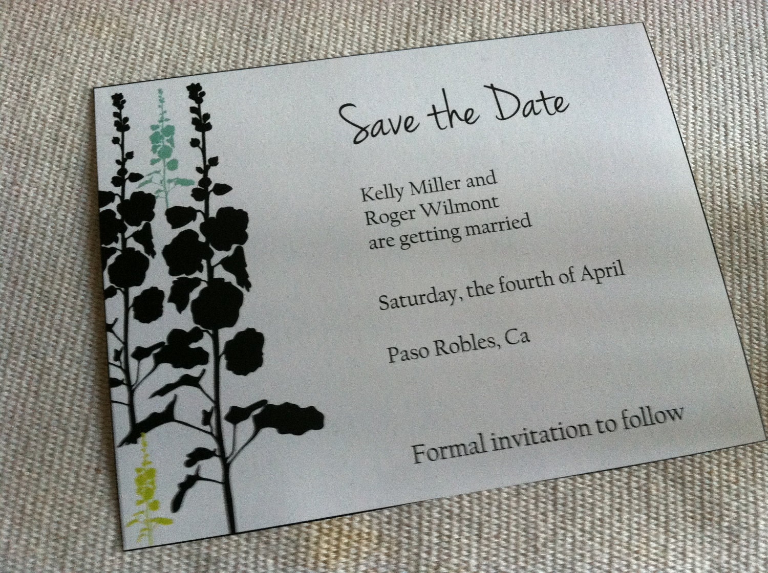 Tall Floral - Save the Date - Available as a magnet, post card or one-sided card