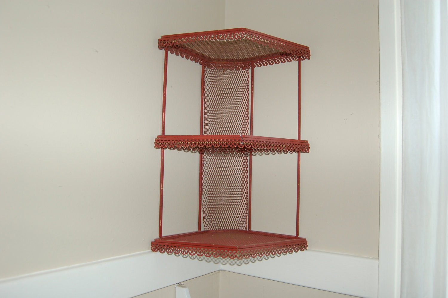 Vintage Corner Shelves Red Metal by cbh1247 on Etsy