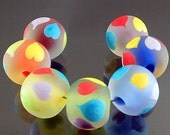 Pikalda :Handmade lampwork glass 7 beads-'Colorful Heart 2'-SRA-make to order