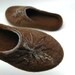 Brown asymmetrical hand felted slippers