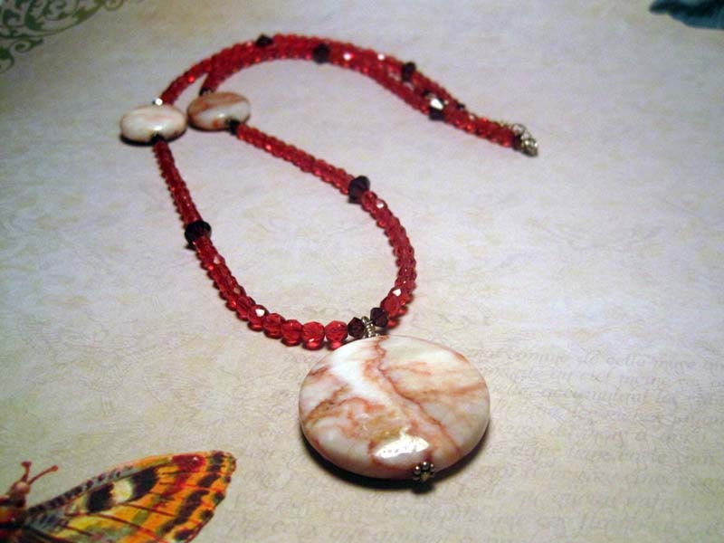 Red Jasper and Swarovski Crystal Necklace, Bracelet and Earrings Jewelry Set, Statement Necklace