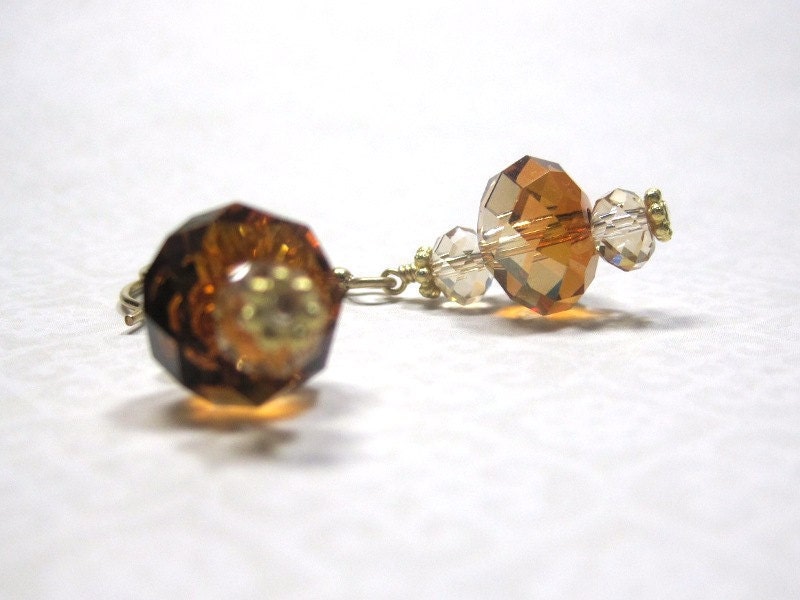 Swarovski Elements Crystal Copper and Crystal Golden Shadow Roundelle Earrings